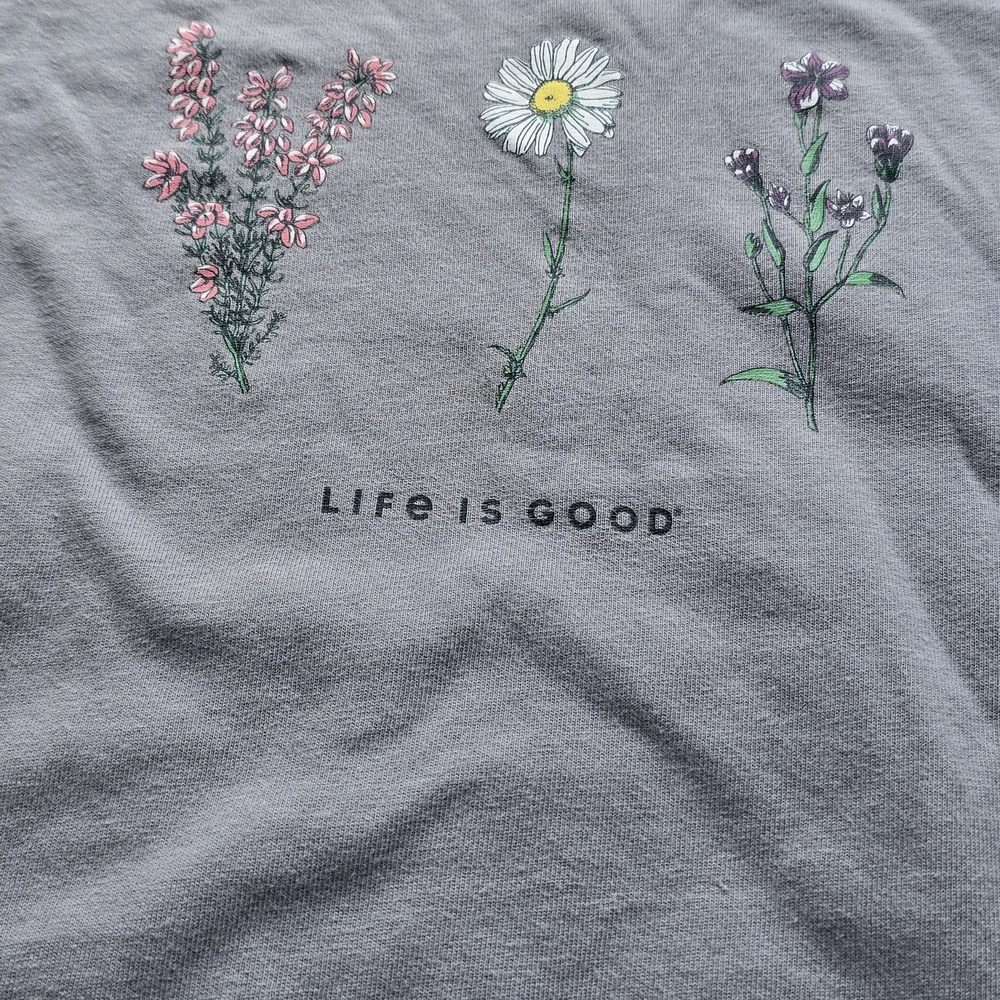 Life Is Good Gray Floral Graphic Long Sleeve Tee
